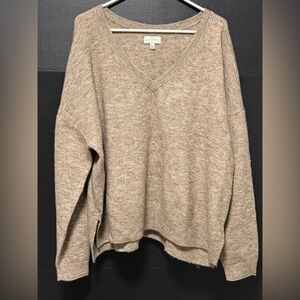 🏜️Lucky Brand Dark Brown Oatmeal Oversized V-Neck Sweater